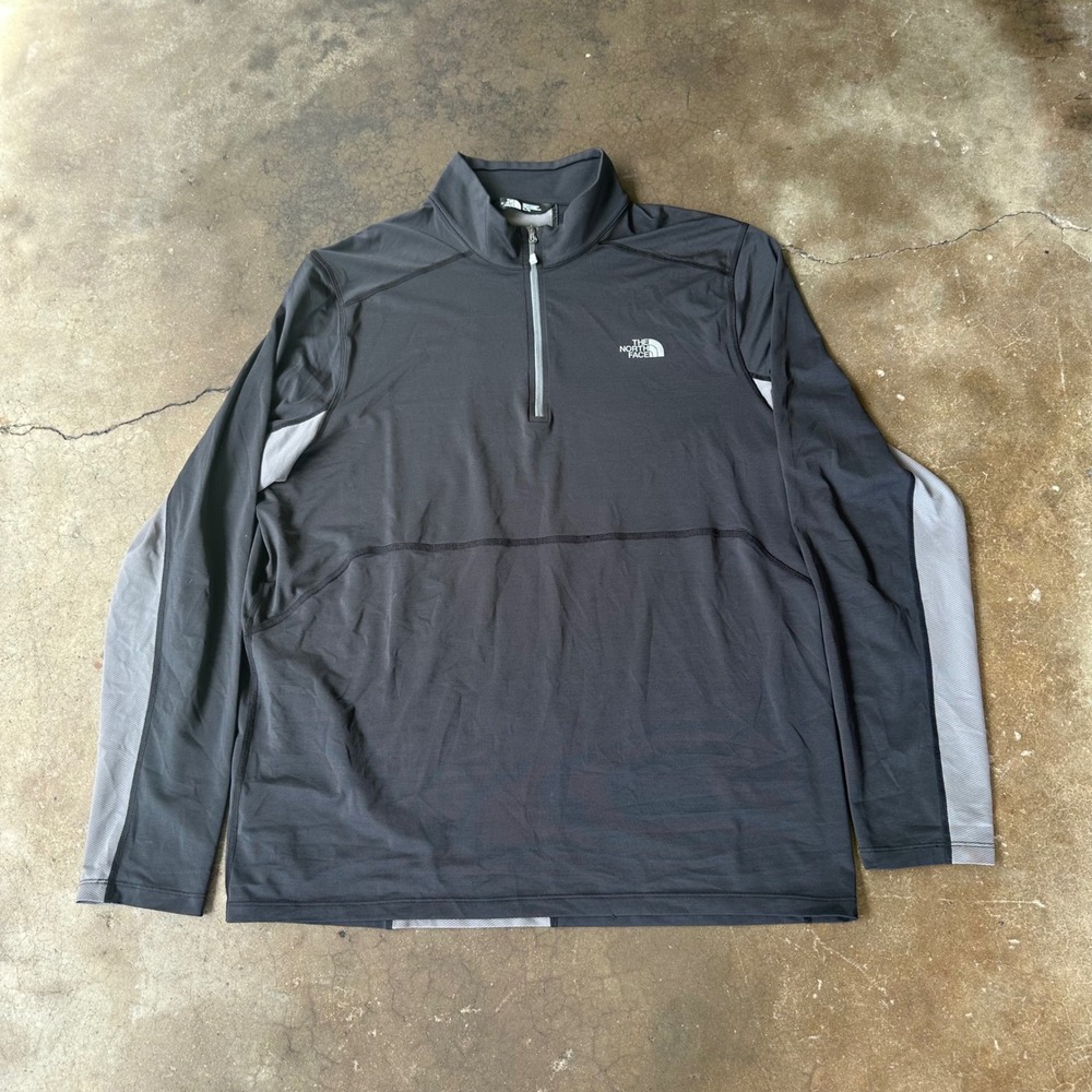 The North Face Quarter Zip Pullover Mens XL Black Gray Excellent Long Sleeve